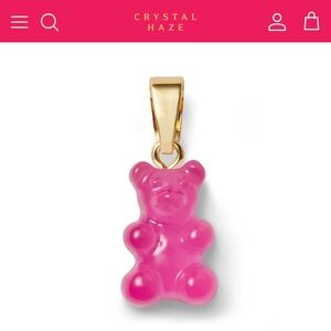 Crystal Haze Nostalgia Pink Bear Pendant in Lollipop with Classic Gold Connector